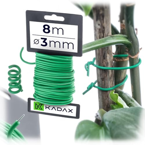 KADAX 5 x Alambre de jardín de 3 mm x 8 m, alambre verde para fijar plantas, alambre de goma, resistente a la intemperie para jardín, alambre de flores recubierto