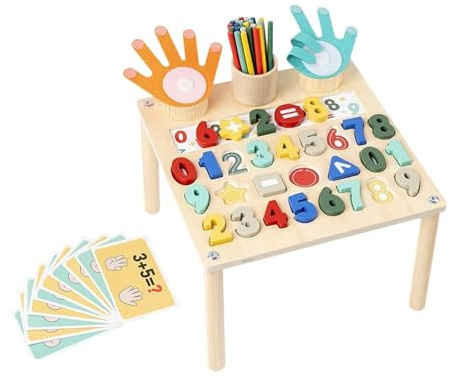 Fenteer Jouet Educatif Tableau D'Activité Enfant Blocs Numériques Sensoriel Bois Apprentissage Mathématique Comptage Doigts Fonction Ludique Adapté Préscolair, Tableau numérique