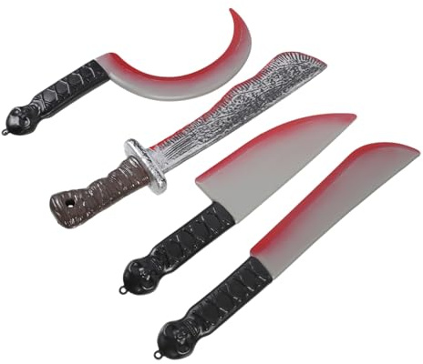 Parliky Couteaux Halloween Plastique Lot de 4 Faux Couteaux Sanglants Accessoires de Décoration pour Fête Maison Hantée Cosplay Découpe Réaliste Jouets de Farce Extérieurs