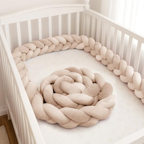 Aocase Protezione per Sponde per Lettino, Paracolpi Antisoffoco, Paracolpi Sponda Sponde Anticaduta, Cuscino Coccoloso Soffice Intrecciato,N02,250cm