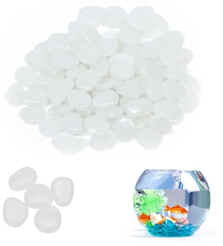 Lot de 200 galets phosphorescents blancs phosphorescents pour décoration dans le noir, mini galets blancs, pierres lumineuses pour aquarium, pots de fleurs, décoration à faire soi-même, décoration de