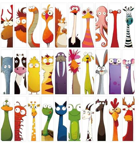30 Stück Lesezeichen Kinder,Lesezeichen Tier,Lustige Lesezeichen Papier | Bookmarks für Geschenke Einschulung Mädchen Junge,Kleinigkeiten für die Schultüte,Mitbringsel Kindergeburtstag