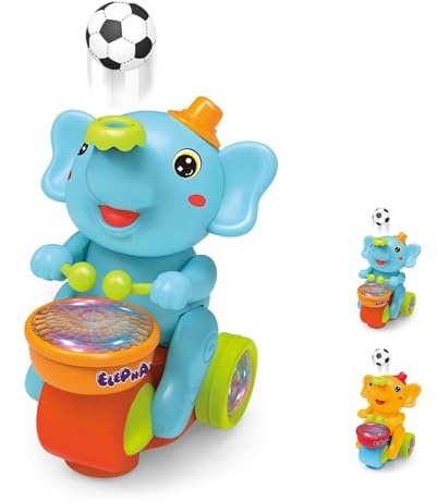 LexTex Éléphant Musicien Batteur, Jouet À Balle Soufflante avec Lumières Et Sons, Tambour Électrique À Balle Roulante, Bébé Éléphant Batteur De Football, Jouets Sensoriels À Balles Flottantes(Blue)