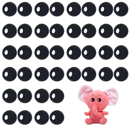 PH PandaHall 20 Paar Schwarze Augenaufschläge Zum Aufbügeln Bestickte Stoffaugen Applikationen 21mm Dekorative Niedliche Augen Nähflicken Bastelaugen Aufkleber Aufnäher Für DIY Kostüme Stofftiere