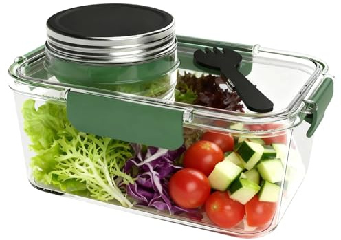 Ensaladera con tapa – de almacenamiento de alimentos de 2,5 onzas para la preparación de comidas, portátil, porciones para aperitivos, organizador de viaje para la cocina