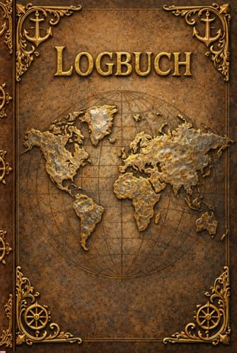 Logbuch für Ihre Yacht - Bootsfahrten und Segeln: Leder – Vintage - Optik in dunklem nußbraun mit antiker Weltkarte, ca. A5: Stilvolles, edles Logbuch ... oder Skipper - mit umfangreichen Daten