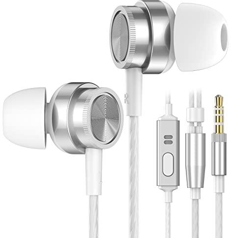 Yatloml 3.5mm Kabelgebundene In-Ear Kopfhörer mit Mikrofon, Stereo Headset mit Klarem Klang, Universelles Headset für Smartphone, Tablet, Laptop, MP3-Player, PC (Ohne Lautstärkeregler) –Weiß
