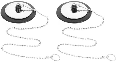 Baluue 2pcs Rubber Sink Plug with Chain, Bathtub Sealing Drain Stopper for Kitchen and Bathroom, Flexible Waterproof Rubber Bath Tub Plug, Home Drain Accessories