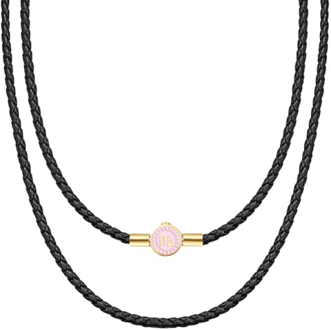 Viwind Lederkette Geflochten Kunstleder Halskette Sternzeichen Verschluss 3mm breit Damen Herren Kette für Anhänger Charm 50cm DIY Lederschnur