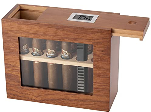 Caja de cigarros Caja humidificadora de madera for higrómetro cigarros, humidificador portátil con ventana vidrio, caja cedro apta for gabinete almacenamiento 12-25