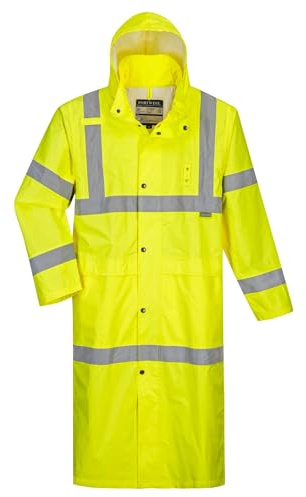 Portwest H445 Men's Waterproof Hi Vis Raincoat - Reflective Lightweight Long Rain Jacket with Hood Safety Workwear ANSI Class 3 Yellow, 5X-Large