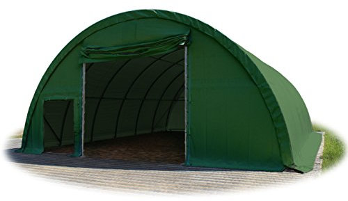 TOOLPORT Rundbogenhalle Zelthalle 9,15x20m Weidezelt Offenstall Reithalle Weidehütte Reitzelt Maschinen Tier Unterstand Lagerzelt Garage 1400 N PE grün
