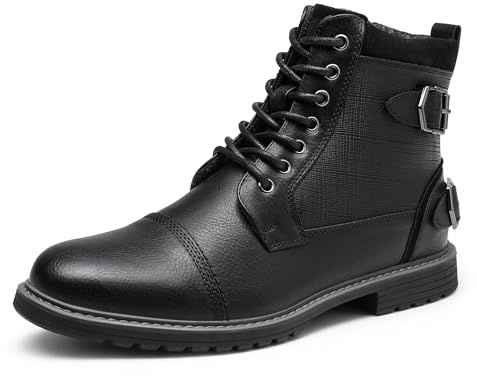 Bruno Marc Herren Motorrad Stiefel Schnürstiefel Chukka Boots Zipper Closure Biker Boots, Größe 44.5, Schwarz