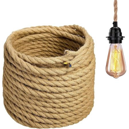 GreenSun Textilkabel 3 adrig - 10 Meter 3 x 0,75 mm² Vintage Lampenkabel | Stromkabel Textilummantelt Stoffkabel Retro Kabel mit Erdung Gewebekabel Seilkabel für DIY Hängeleuchten, Jute