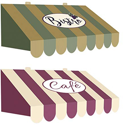 Beistle 3-D Italian Awning Wall Decorations, 2-Pack – Double-Sided Bistro and Café Designs, Vintage Striped Cardstock Wall Props for Italian Restaurant, Café or Wine Night Party Décor, 24¾ x 8¾