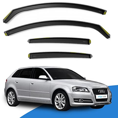 EdgeVisors Wind Deflectors for Audi A3 MK2 (2003-2012) 5 Door Sportback Hatchback 4pc Set | Tinted Acrylic In-Channel Side Window Visors & Rain Guards | A3 Accessories