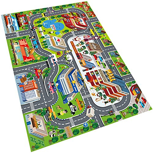 Oriate Kind Traum Matte Moderne Stadt Spielzeug Aktivitäts Spielmatte, Interaktive Eltern Kind Tabelle Boden Spielmatte für Auto Spielzeug, Rollenspiel zur Verkehrserziehung für Kinder