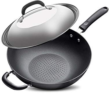 Padella Padella Antiaderente - Padella con Coperchio - 32 cm Flat-Bottom Wind Oil Box Wok Scopo Generale per Cucinare a induzione a Gas Padella Antiaderente