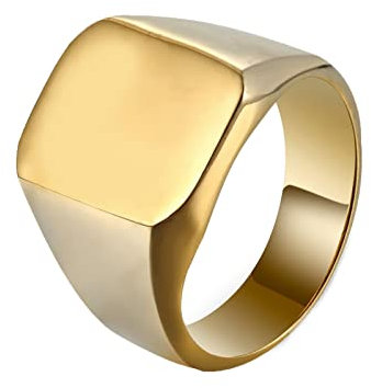 Mesnt Ringe für Herren Männer Biker Ringe Gold Quadrat Siegelring Herren Ring Edelstahl Jewelry Geschenk für Freund, Größe 65 (20.7)