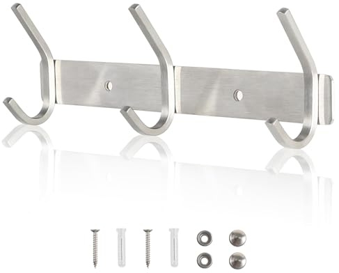 Qiannhee 3 Ganci Appendiabiti a Parete 30CM Fino a 30KG Appendini da Muro in Acciaio Ganci Appendiabiti da Muro Resistente Spesso Durevole Argento Ganci per Porte Bagno Cappelli Giacche Cappotti