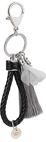 ZDHC Schlüsselanhänger für Damen, modisch, Blumen-Anhänger mit Quasten-Armband, grau, One size