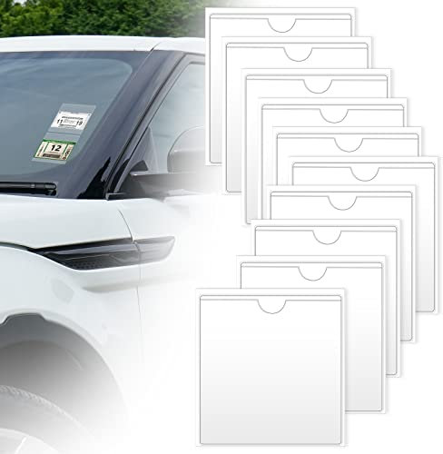 10 Pcs Square Permit Holders Car Tax Disc Holders Windscreen Card Holder Self Adhesive Parking Permit Holder Car Disc Holder Windscreen for Permits BadgesTicket Photos Business Cards (4.13*4.13inch)