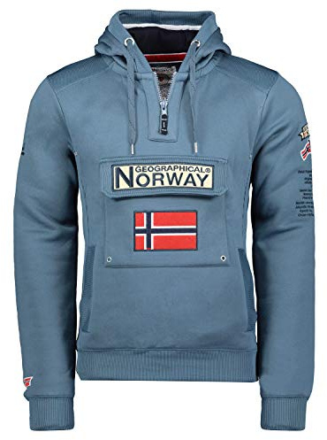 Geographical Norway Gymclass Men - Felpa Uomo con Cappuccio Tasca A Canguro Zip - Felpe Pullover Hoody Neve A Maniche Lunghe - Abito Ideale Primavera Estate Autunno Inverno (Blu Petrolio S)