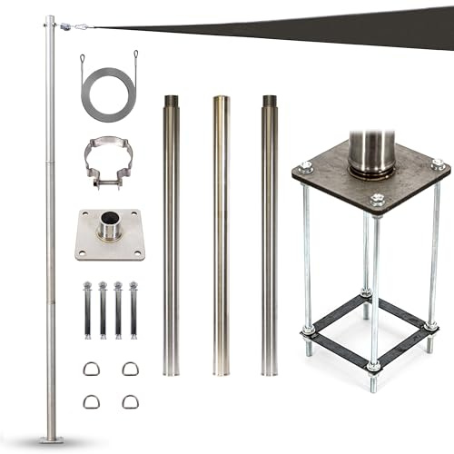 Royal Shade 12ft Stainless Steel Sun Shade Sail Pole & Mounting, Height Adjustable Heavy Duty Post Kit with Base Plate & Mounting Clamp - Easy Installation for Patio, Outdoor, Garden, Backyard
