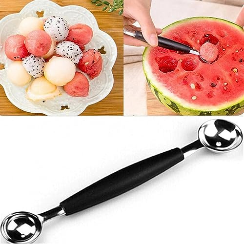 2 in 1 Stainless Steel Melon Ballers Melon Scoop,Double-Sided Fruit Melon Baller Spoon, Suitable Watermelon Cantaloupe Ice Cream Comfortable Non-Slip Grip