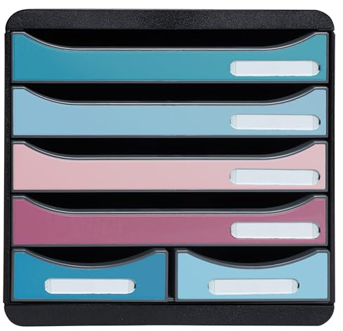 Exacompta - Art.-Nr. 312606D - BIG-BOX maxi Skandi - 1 Box mit 4 Schubladen für A4+ Dokumente und 2 kleine Schubladen für die Aufbewahrung von Büroutensilien, Außenmaße: T 34,7 x B 27,8 x H 27,1 cm