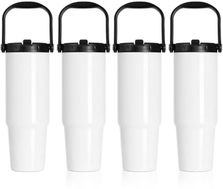 PYD Life 4 Pack Sublimation Travel Tumblers with Straw Lid 36 OZ White