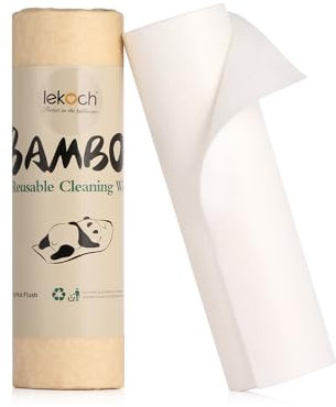 LEKOCH Bamboo Cleaning Cloths Reusable Kithchen Roll Washable| 20 Tear-Away Sheets | Eco-Friendly & Absorbent | 28x28cm | Sustainable Kitchen Cleaning Cloth Roll