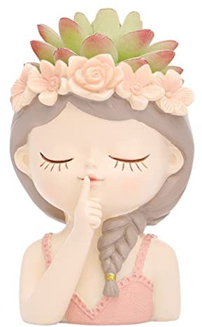 usefulbeauty Maceta Linda para niñas,Maceta Linda de Dibujos Animados,Macetero Hecho a Mano para Flores - Tenedor Lindo Creativo de la Flor de la Resina de la Forma de la Muchacha, envase