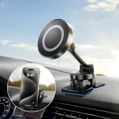 VIGLT Magnetic Phone Car Mount - Car Phone Holder Magnetic 360° Rotatable/Foldable/Viewing Angle Flexible Adjustment fit Magsafe car mount for iPhone 15 14 13 12 ＆All Phones with Metal Ring.