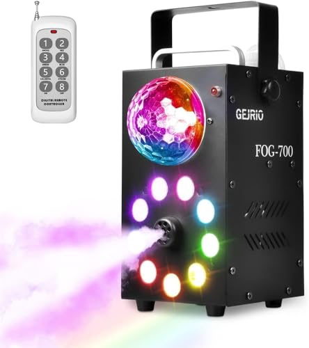 Machine à fumée avec boules disco et 9 lumières LED, machine à brouillard 700 W Halloween avec télécommande sans fil, extérieur for Noël, Halloween, mariages, fêtes, effet de scène