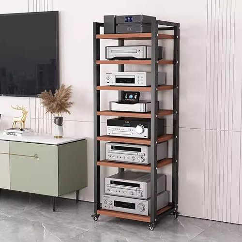 mobile hifi mobile stereo rack hi-fi Armadietto per sistema rack stereo a 7 livelli - Rack audio regolabile in altezza con ruote girevoli a 360° - Console per giradischi di grande capacità per uffici