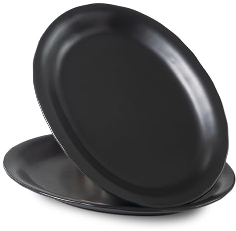 Magclay Ceramic Serving Platter, 13.7 Inch Large Oval Serving Trays, Dinner Plates, Serving Dish Set for Dessert Appetizers Meat/Entertaining/Party, Set of 2, Matte Black