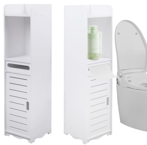 DAOHHFO Badezimmerschrank Hochschrank für Badezimmer badezimmerschrank schmal 20×20×80 cm 2 Offene Fächer Weiß Verstellbare Toilettenschrank für Badezimmer, Wohnzimmer, Küche (EU-Stock)