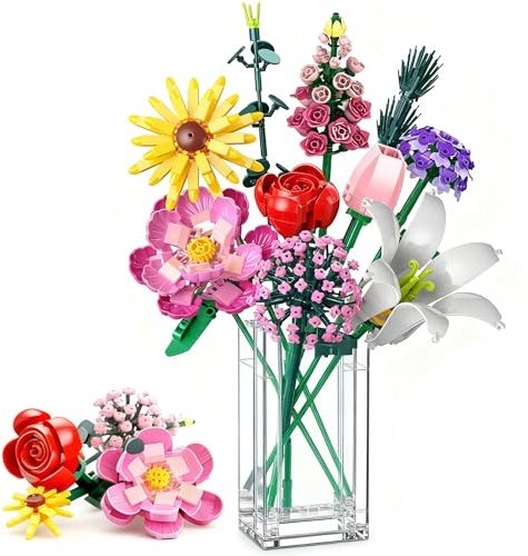 Cherubfunz Flowers Building Blocks Set, 10 Style Home Decor Plant Building Kit, Botanical Collection Never-Fading Flowers Bouquet for Kids Adults Girls Women Valentines Mothers Day Birthday - 699 PCS