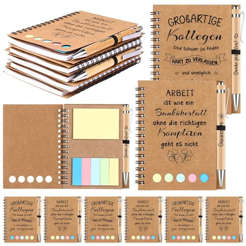 SevenMye 12 Dankeschön Geschenk für Kollegen Mitarbeiter Spiral-Notizbuch | mit Notizzetteln Holz-Kugelschreiber Lehrergeschenke inspirierend Mitarbeiter Geschenk Abschiedsgeschenke Abschlussgeschenke
