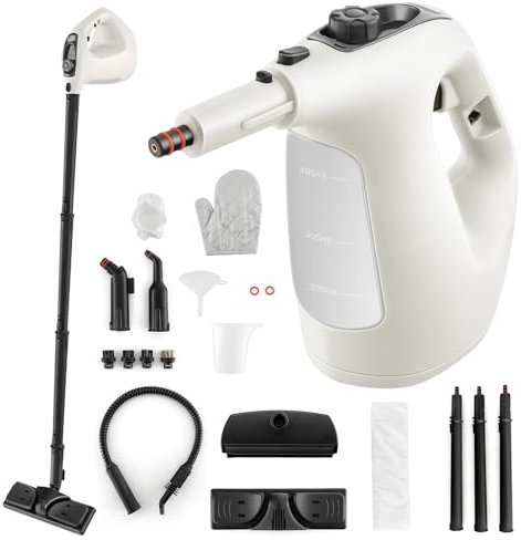 COSTWAY 1500W Pulitore a Vapore Portatile, Macchina a Vapore con Serbatoio d'Acqua da 400 ml Blocco per Bambini e Kit di Accessori da 14 Pezzi, 33x13x24,5 cm (Grigio)