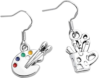 COLLBATH Painter Brush Drop Earrings and Palette Pendant Jewelry for Art Students and Teachers, Artistic Dangle Earrings for Painters and Artists