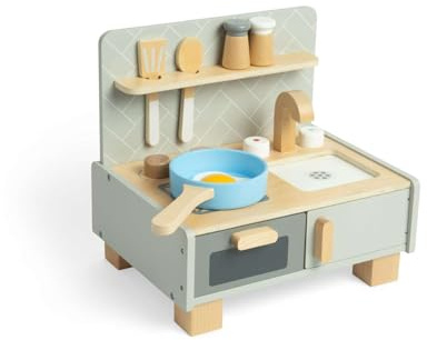 Bigjigs Toys Tabletop Kitchen - 7pc Wooden Kitchen Playset For Kids, Small Toy Kitchens & Accessories, Toddler Role Play Sets, Cookery Gifts For Children, Age 3 + Years