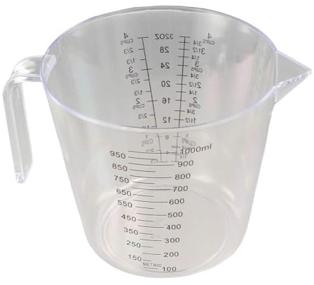 Misurino trasparente per cottura al forno, caraffa graduata in plastica con manico, facile da leggere, per cottura e misurazione di liquidi (1000 ml)