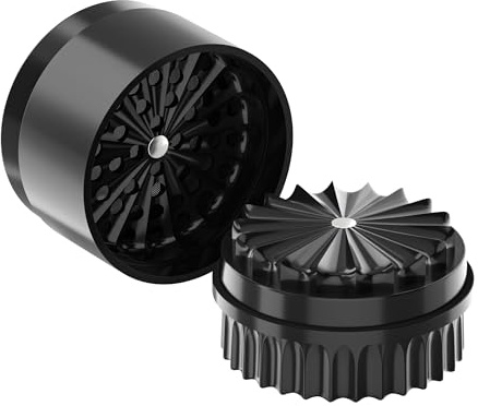 Broyeur en céramique sans dents de qualité supérieure Calabasas noir | Sans dents | Revêtement nano-céramique | 5 pièces | Moulin à fleurs (Mill) | Avec couvercle de rangement et tamis fin (noir