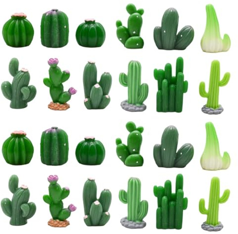 DECOMELODY 24 pièces Lot de Figurines Miniatures Cactus Résine Verte Décoration Miniature Durable pour Jardin de Fées Succulent et Gâteau pour Maison de Poupée et Micro