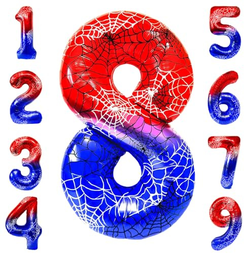 Spider Luftballon 8. Geburtstag, 40 Zoll Spinnennetz Folienballon, Spinnen Deko Zahlen 8 Ballon für Jungen Spider Thema Party Geburtstag Deko
