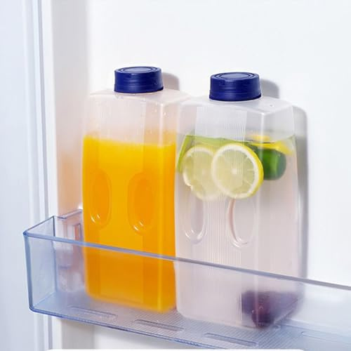 Jarra, jarra de frigorífico con tapa, 2 litros, transparente, 2 piezas, dispensador de bebidas con protección contra derrames con escala para té helado, agua, café, leche, senderismo, picnic