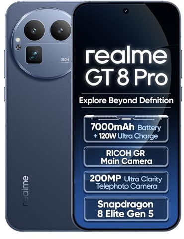realme GT 8 Pro 5G - Smartphone 16+512 GB, Pantalla de 6,79 Pulgadas, Pantalla de 120 Hz, Carga SuperVOOC de 120 W, batería de 7000 mAh, cámara de 300 MP, Qualcomm Snapdragon 8 Elite Gen 5, IP69
