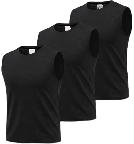 Superora Paquete de 3 chalecos deportivos para hombre, sin mangas, de secado rápido, para correr, entrenamiento, malla transpirable con patrón de camuflaje jacquard